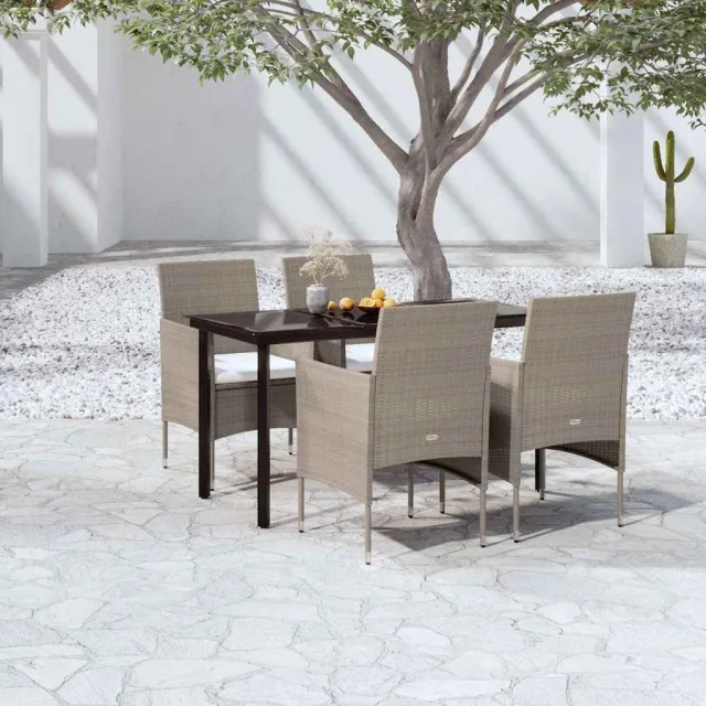 vidaXL 5-delige Tuinset met kussens beige en zwart, foto 2