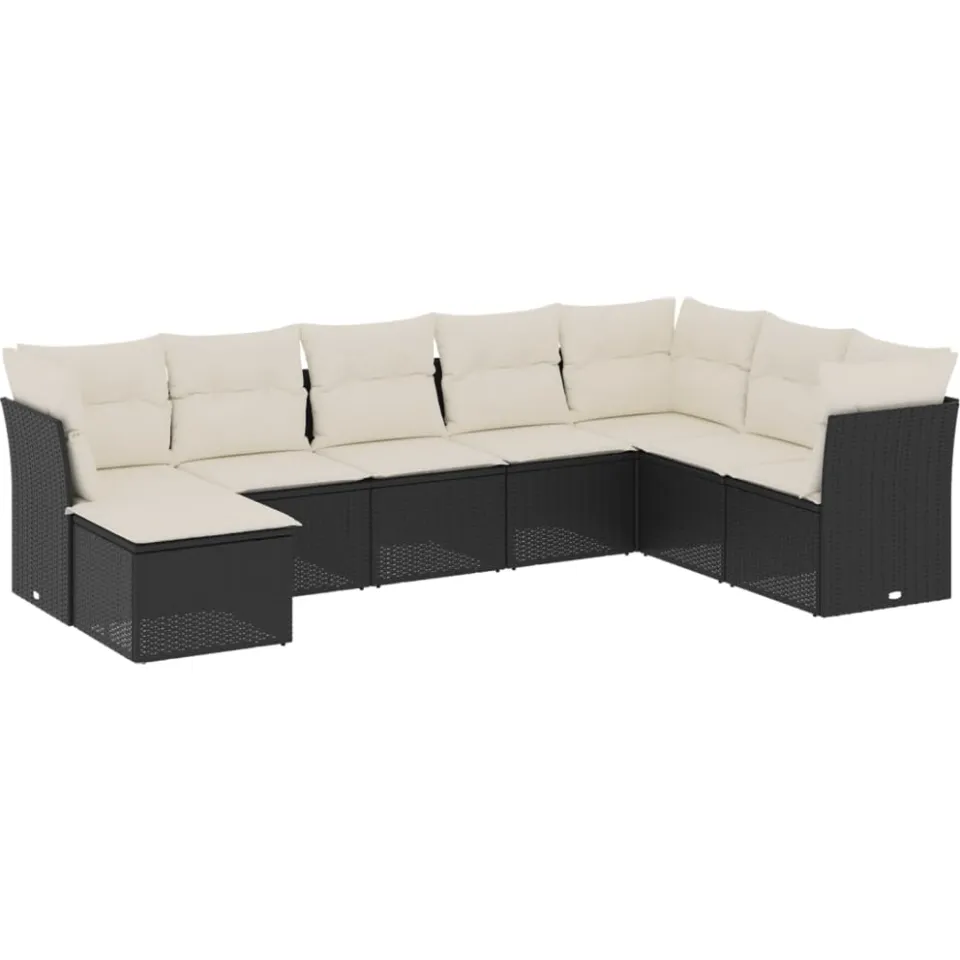 vidaXL 8-delige Loungeset met kussens poly rattan zwart, foto 3
