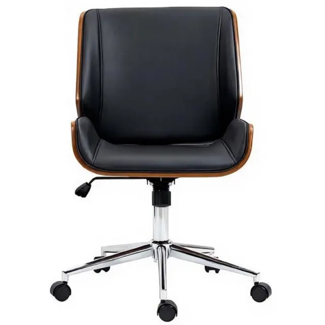OKWISH Bureaustoel 53 x 60 x 86 96 cm Hoogteverstelbaar en 360 Graden Draaibaar Zonder Armleuningen Voor Thuis en Kantoor Hout Zwart Donkerbruin