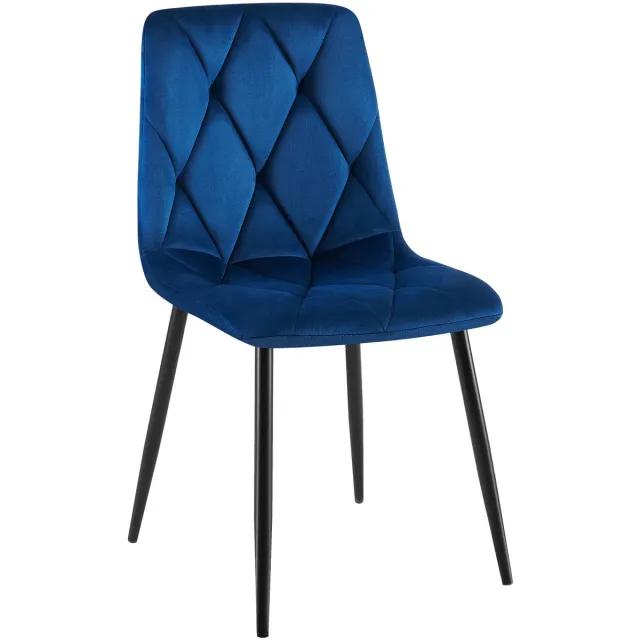 CLP Clairton Eetkamerstoel - klassiek - met zwart metalen frame - Belastbaar tot 150 kg - fluweel - Velvet - Fluweel/donkerblauw
