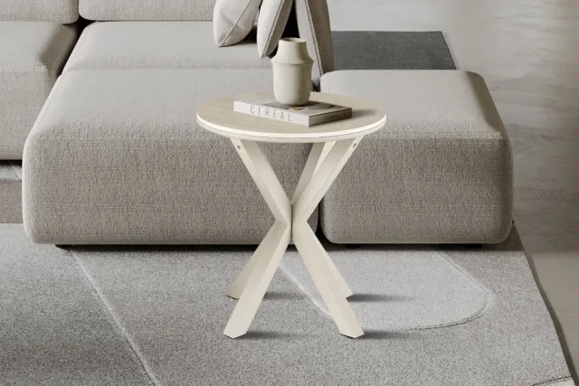 Rousseau Noa Bijzettafel Rond Ø50 cm - Baroque Beige Travertinlook - Beige Metalen Onderstel