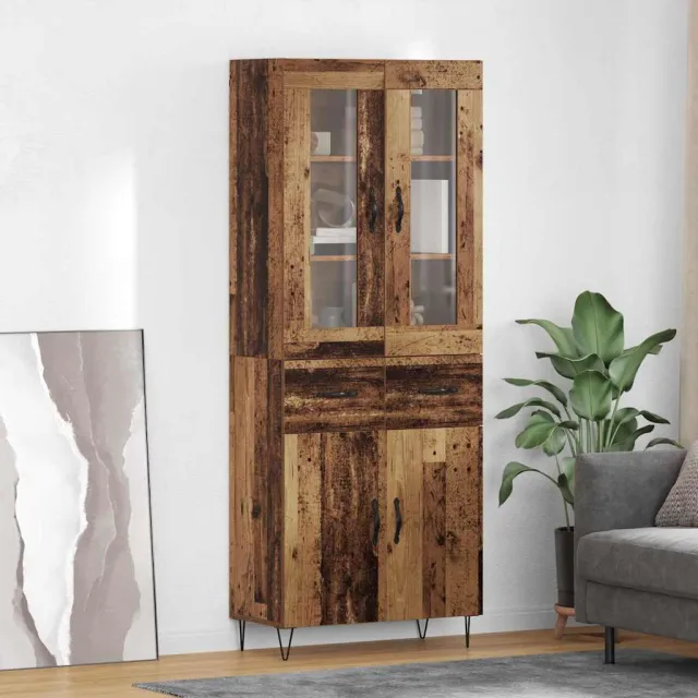 vidaXL Hoge kast Oud Hout 69,5 x 34 x 90 cm Bewerkt hout Bruin