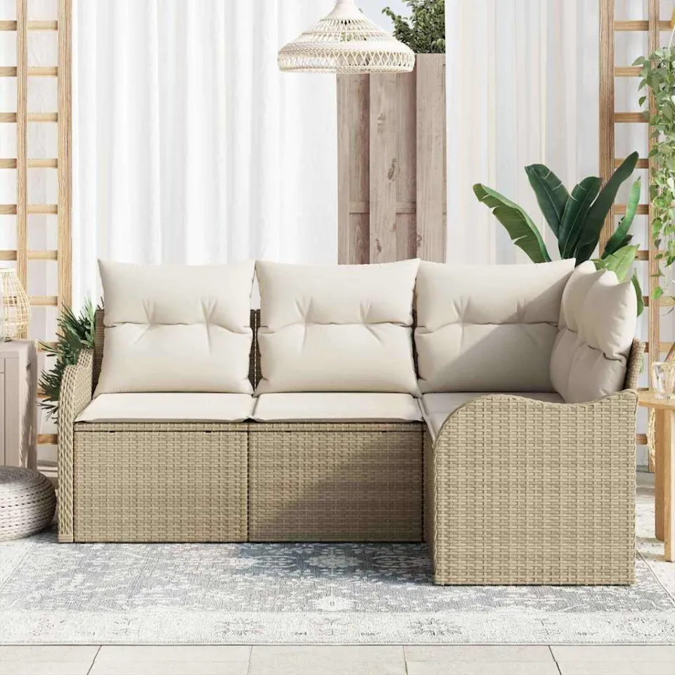 vidaXL Tuin Sofa Set 4 st Beige poly rattan, foto 3