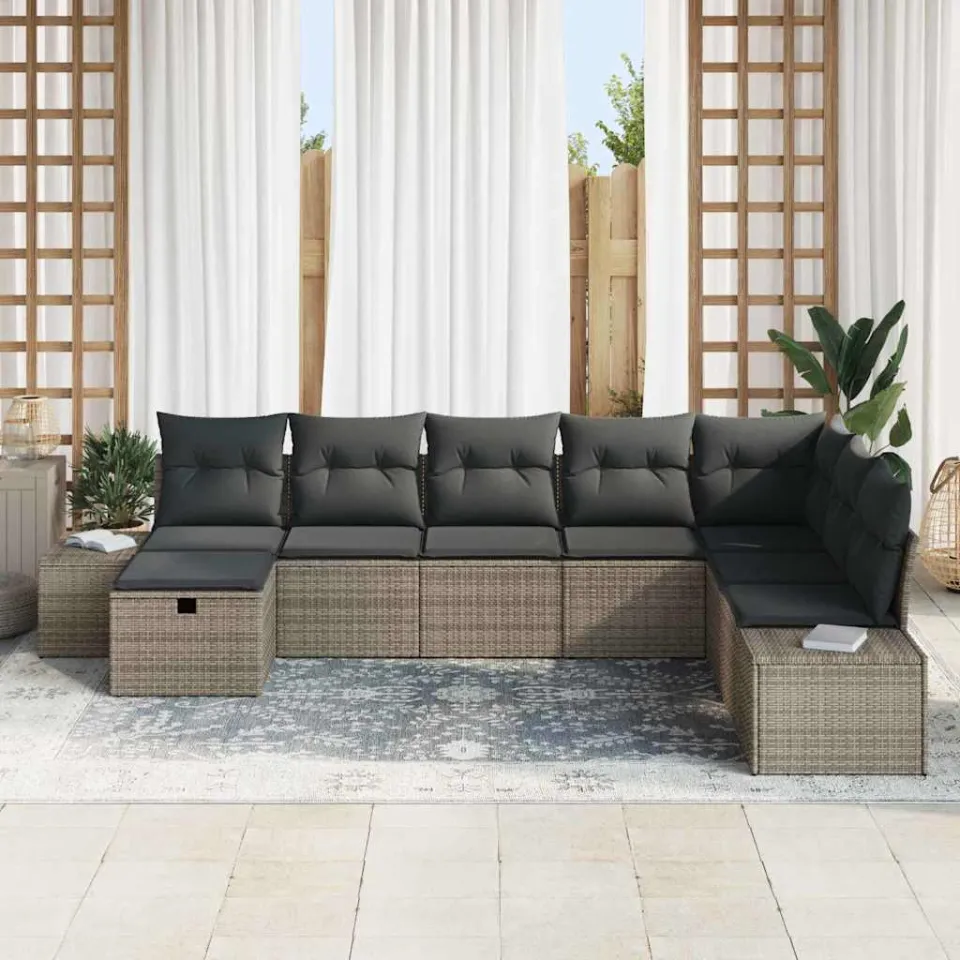 vidaXL Tuin Sofa Set 8 st Grijs poly rattan, foto 2