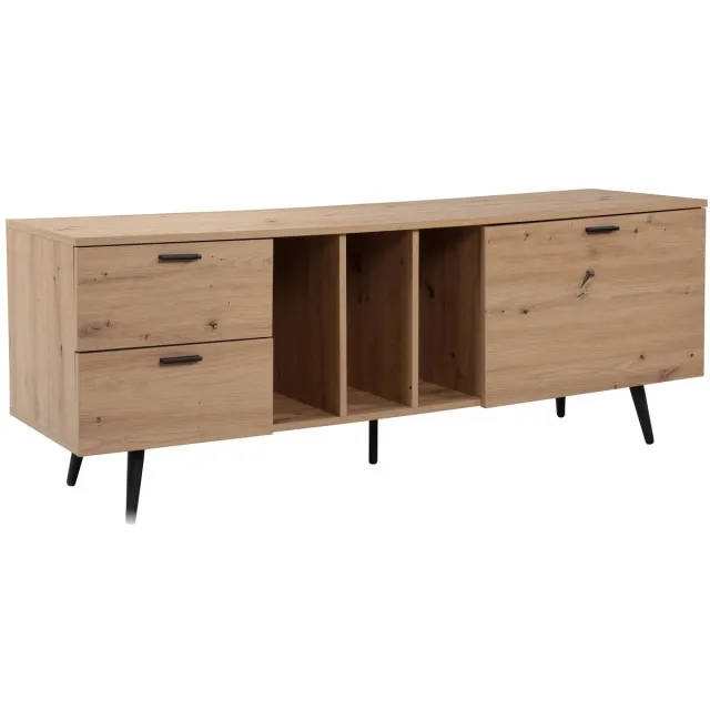 Ervesto Lowboard Tv-Meubel - Tv-Kast En Dressoir - Eiken Decor 150x55x40 Cm - Met Deur En Lades - Modern Zwart Onderstel marron