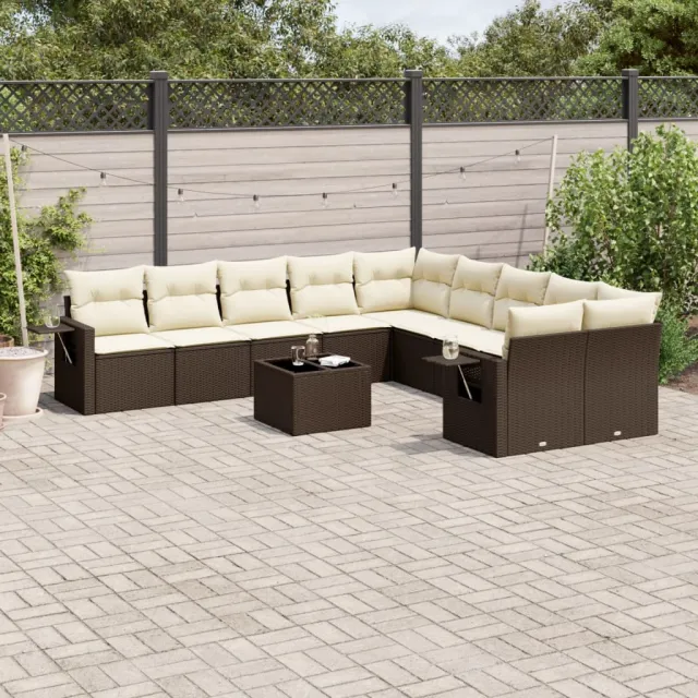 vidaXL 11-delige Loungeset met kussens poly rattan bruin, foto 2