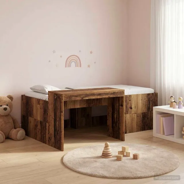 vidaXL Hoge Bed Frame met Bureau voor Kinderen Oud hout 75 x 190 cm Bruin
