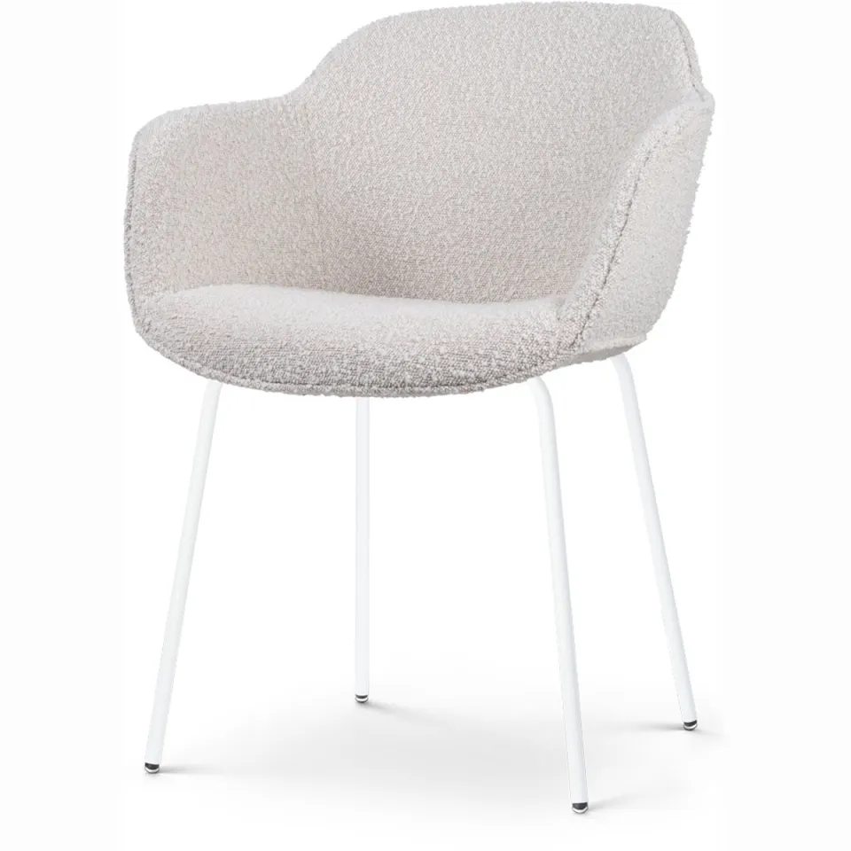 Nolon Nora-Mare eetkamerstoel bouclé beige - wit onderstel