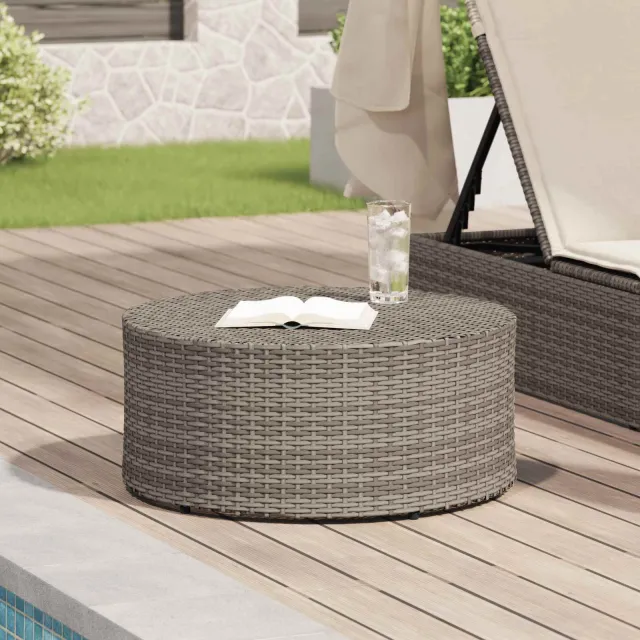 vidaXL Salontafel voor buiten Grijs Ø 68 x 30 cm polyrotan, foto 2