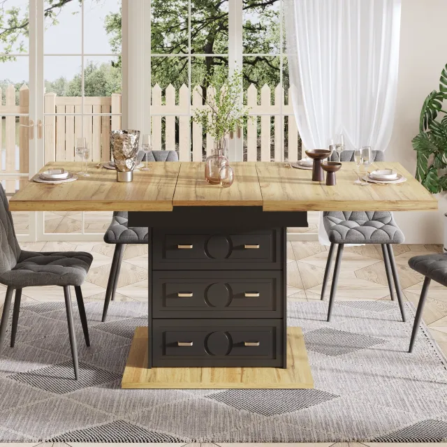 Maisentiel Uitschuifbare eettafel met 2 lades en opbergvak - 110-140 x 80 x 75 cm Naturel houtkleur