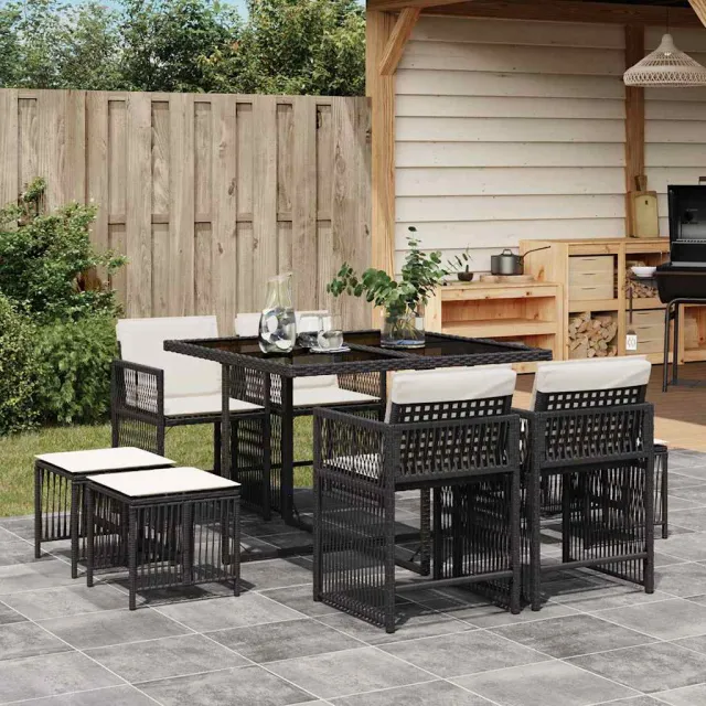 vidaXL 9-delige Tuinset poly rattan zwart, foto 2