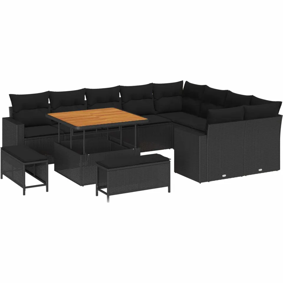 vidaXL Tuinbankenset 12 st Zwart poly rattan