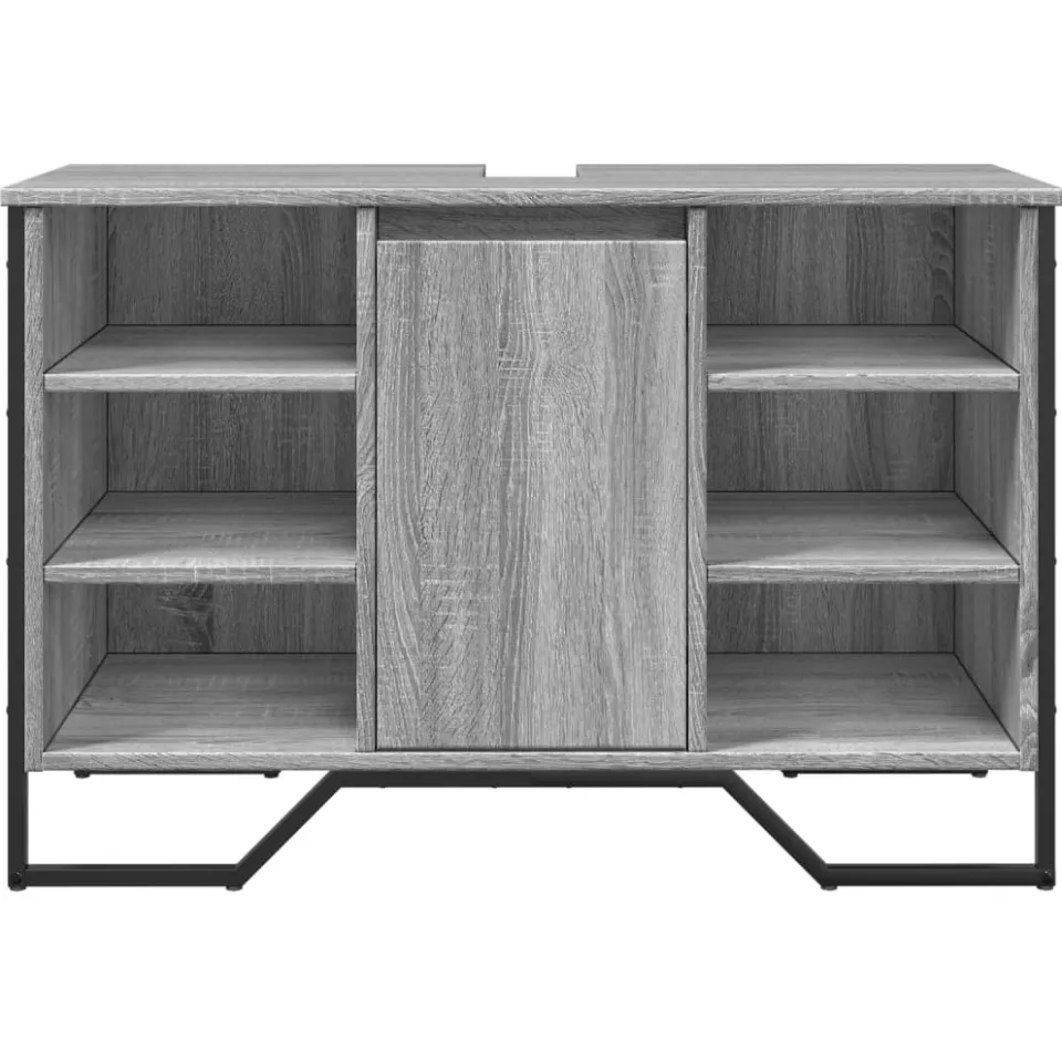 vidaXL Wastafelkast 91x35x60 cm bewerkt hout grijs sonoma eikenkleurig, foto 4
