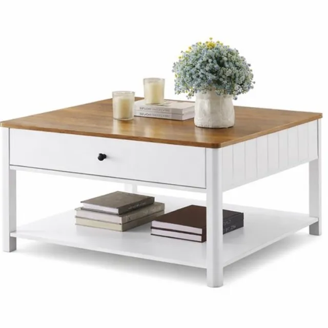 LUMÉ STORE Salontafel - Salontafels - Bijzettafel - Koffietafel - Tafeltje - Modern Design & Stevig - 80x80x45cm - Bruin & Wit