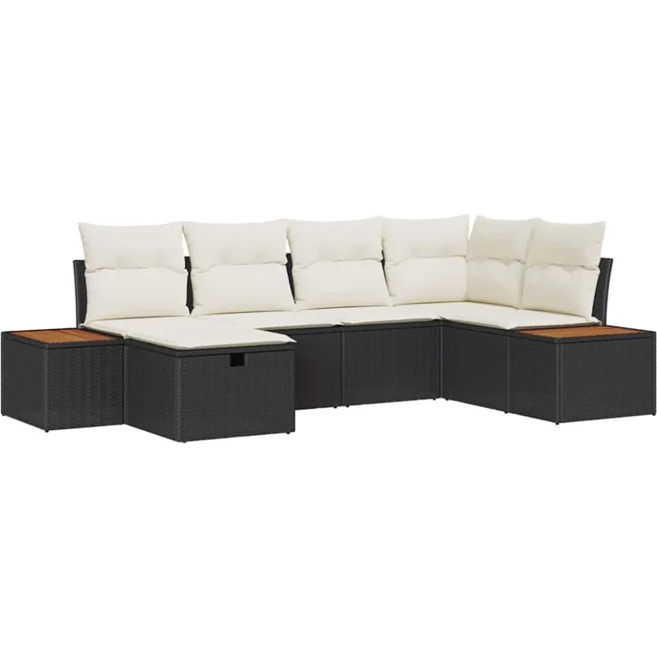 vidaXL Tuinbankenset 6 st Zwart poly rattan