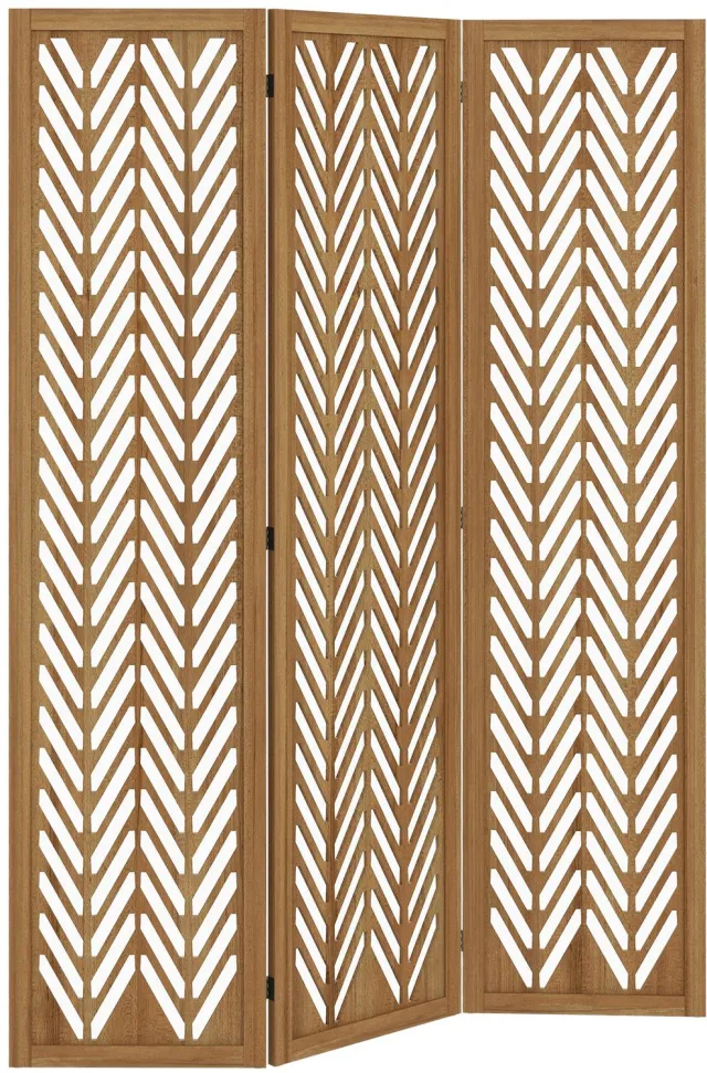 Lunpog Paravent van hout, opengewerkte scheidingswand, binnenwand, opvouwbaar, 3 houten panelen, 120 x 170 cm, natuur Bruin