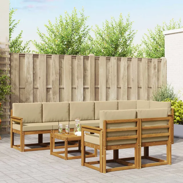 vidaXL Buiten bankenset 9 st 8-zits Natuurlijk en Beige