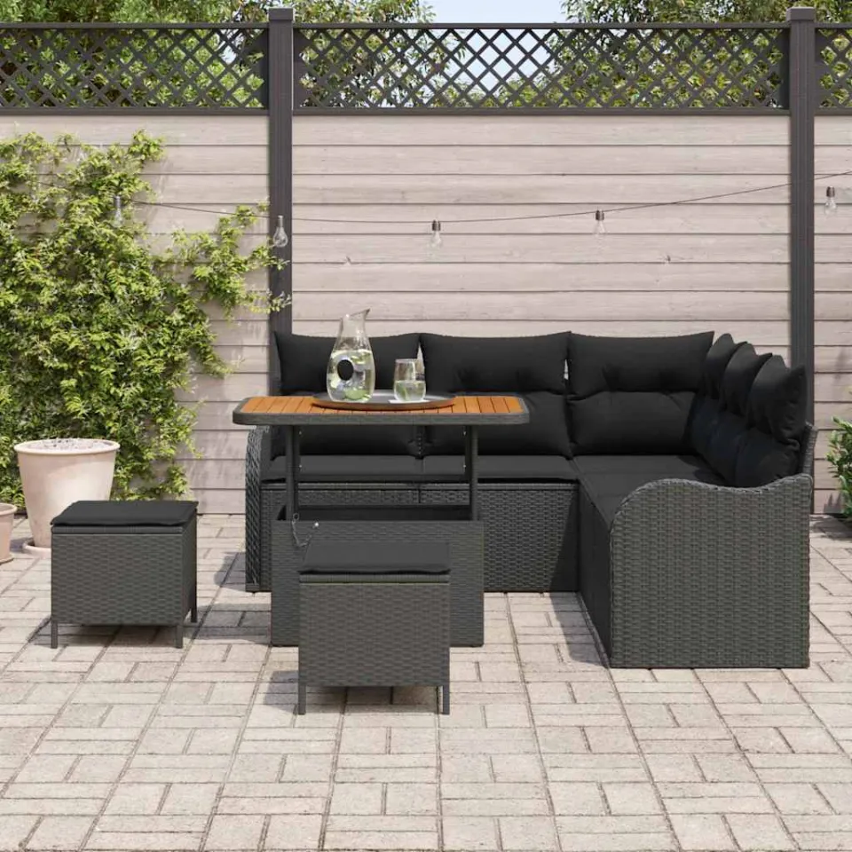 vidaXL Tuinbankenset 8 st Zwart poly rattan, foto 3