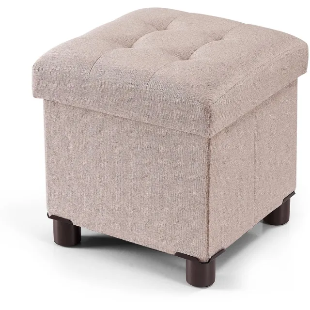 Ibenzoa Ruime Opvouwbare Kruk met Opbergdoos, Kaki, 32 x 32 x 32,5 cm beige