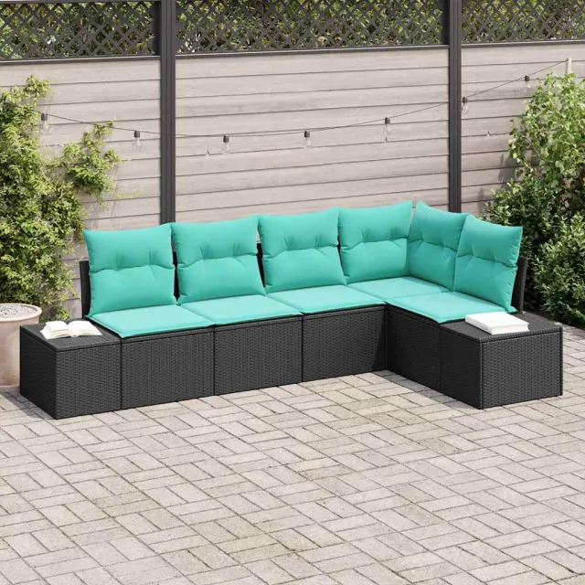 vidaXL Tuinbankenset 5 st Zwart en Turquoise poly rattan, foto 2