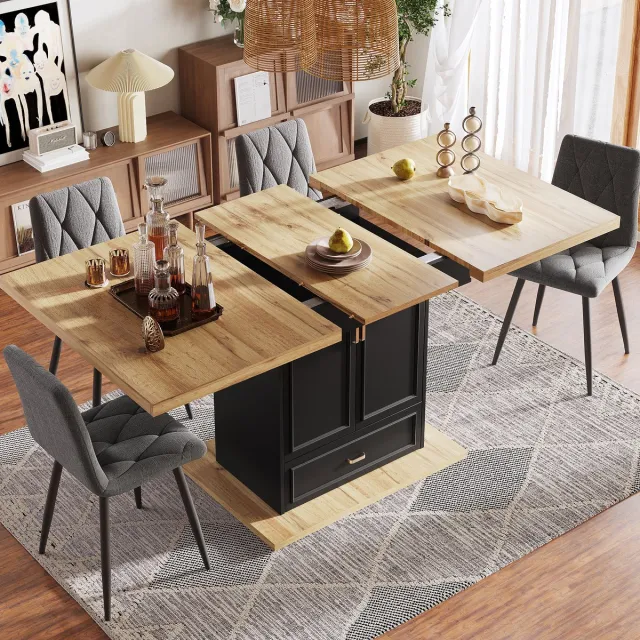 MODENUIT Eettafel - Uitschuifbaar Met Opbergruimte - Voor Keuken En Eetkamer - MDF En Metaal - 110-140x80x75 cm Natuurlijk