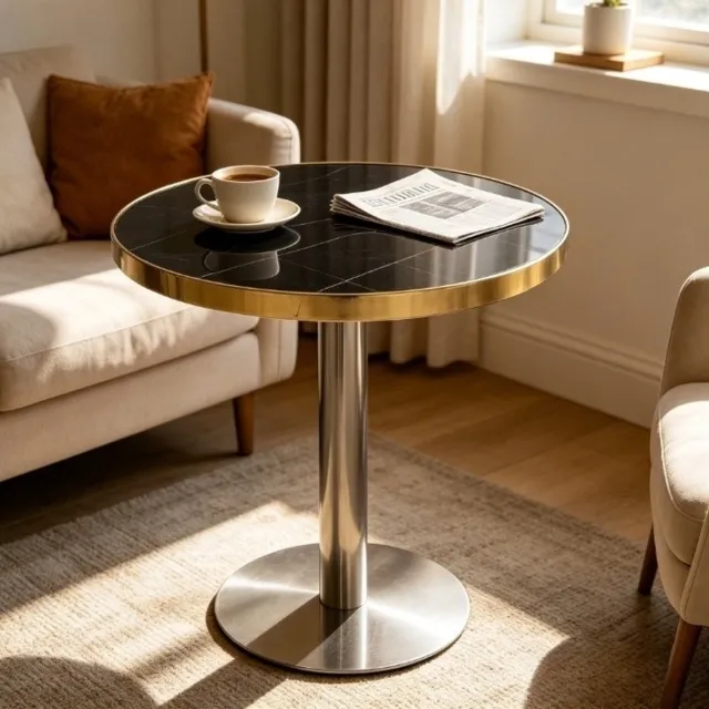 MODFU Bijzettafel - Rond - Modern - Zwart - Goud - MDF - 60 Cm - 73,7 Cm