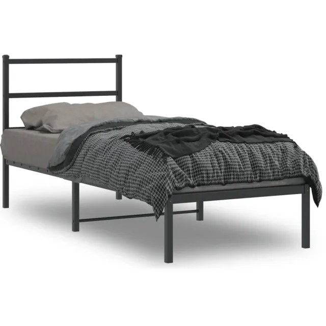 vidaXL Bedframe met hoofdbord metaal zwart 75x190 cm