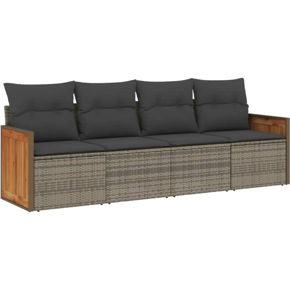 vidaXL 4-delige Loungeset met kussens poly rattan grijs, foto 3