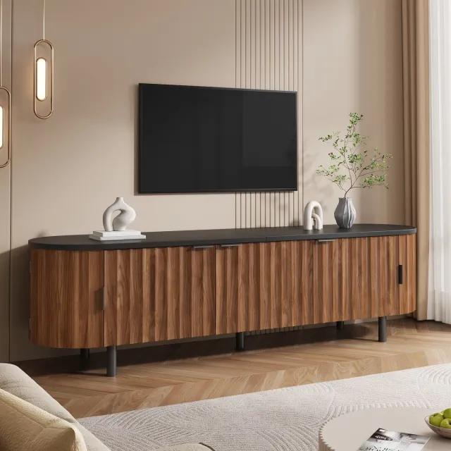 COVREO TV-meubel met 5 deuren – Dressoir met afgeronde zijden – Opbergkast met geribbelde fronten – 170x40x47 cm – Walnoot