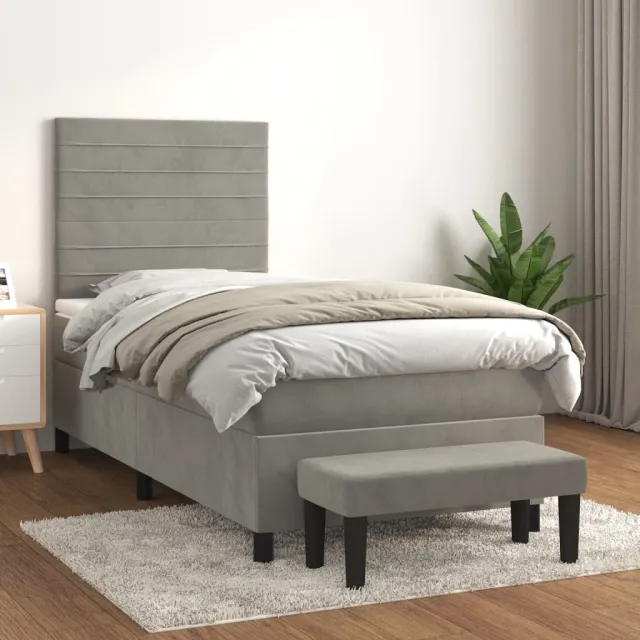 vidaXL Boxspring met matras fluweel lichtgrijs 100x200 cm grijs