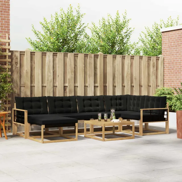 vidaXL Buiten bankenset 7 st Wit en zwart Massief Acaciahout