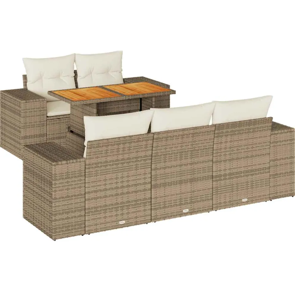vidaXL 6-delige Loungeset met kussens poly rattan beige, foto 3