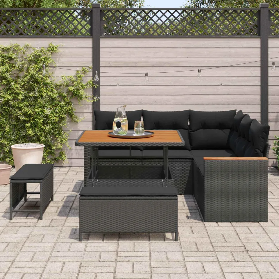 vidaXL Tuinbankenset 8 st Zwart poly rattan, foto 3