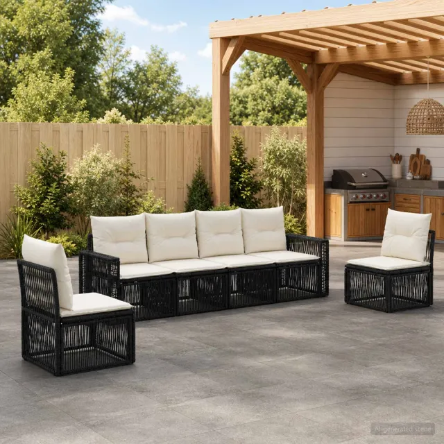 vidaXL Tuinbankenset 6 st 6-zits Zwart en Cream Wit poly rattan, foto 2