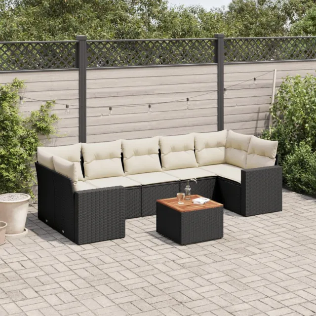 vidaXL 8-delige Loungeset met kussens poly rattan zwart, foto 2