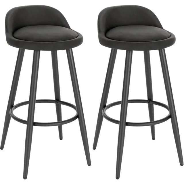 Klarven Barkrukken Leer antraciet - Barkrukken Set van 2 - Barkrukken met Rugleuning - Bar Stool - Voetsteun, Draagvermogen 120 kg - B75xd40xh25cm