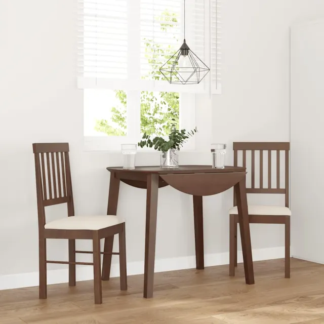 vidaXL Eetkamerstoelen met kussens 2 st massief hout rubber bruin