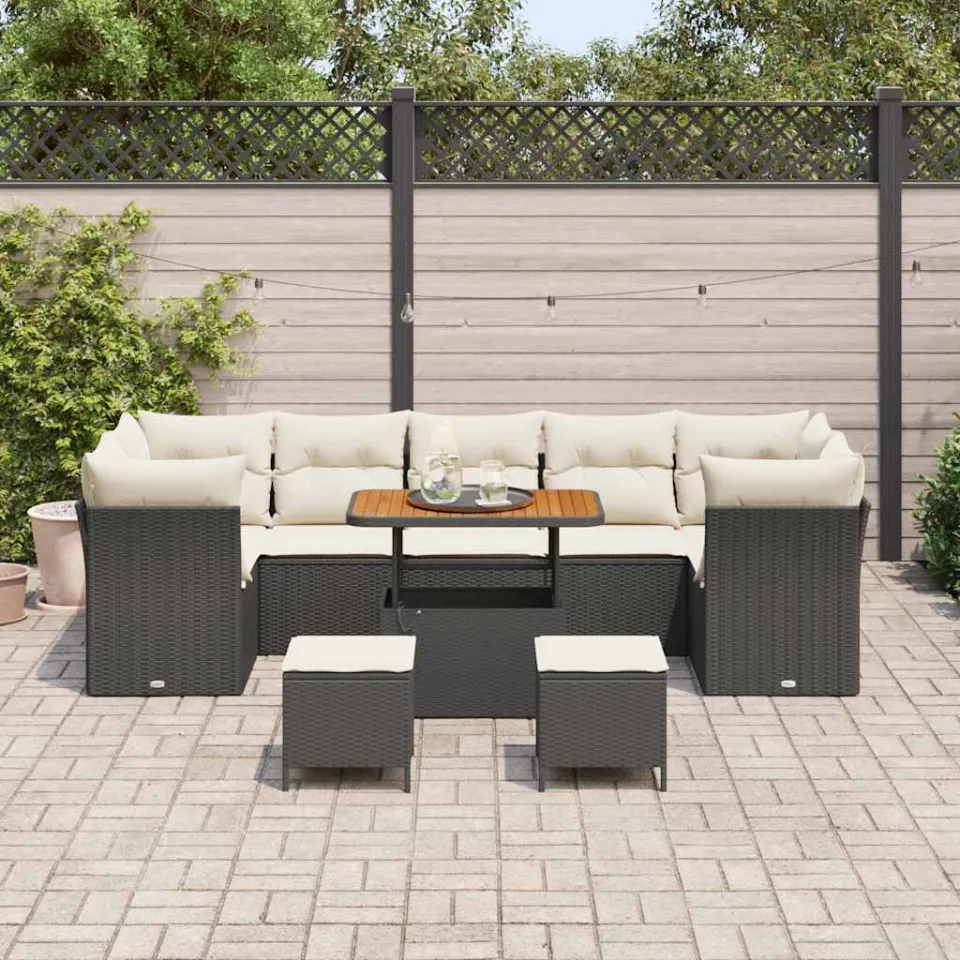 vidaXL Tuinbankenset 10 pcs Zwart poly rattan, foto 3