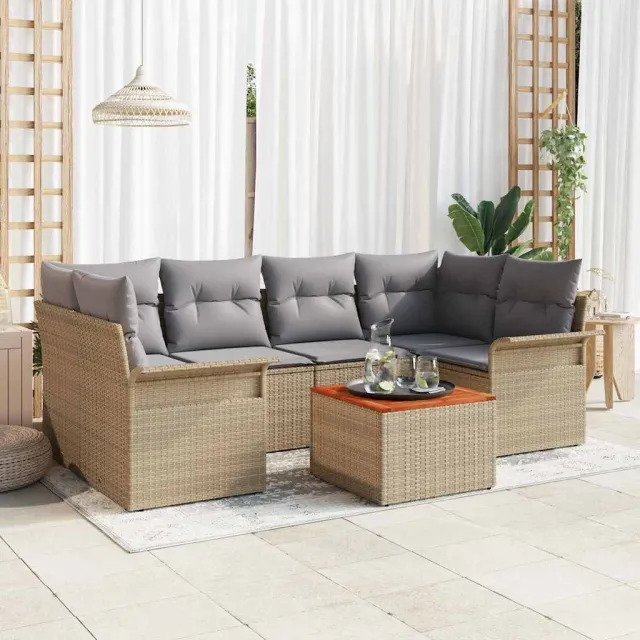 vidaXL Tuinbankenset 7 st Beige poly rattan, foto 2