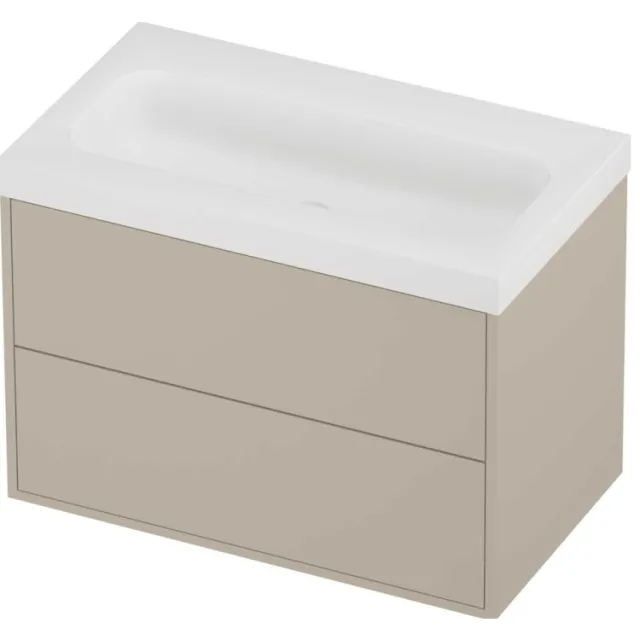 Proline Haga Badmeubelset Polystone Mezza 2 Laden 80x46x58 cm Mat White Soft Linen Beige