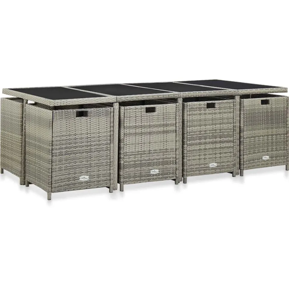 vidaXL 13-delige Tuinset met kussens poly rattan grijs, foto 4