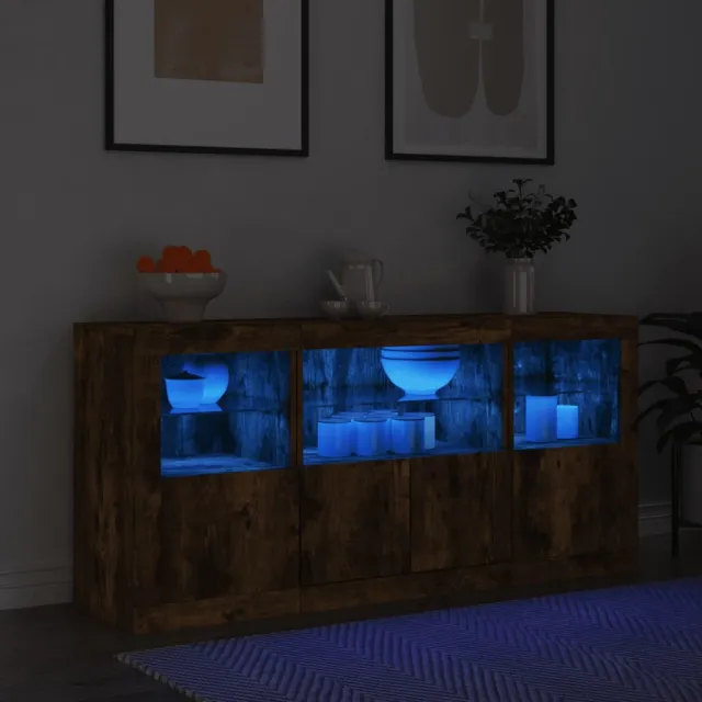 vidaXL Dressoir met LED-verlichting 142,5x37x67 cm gerookt eikenkleur, foto 2