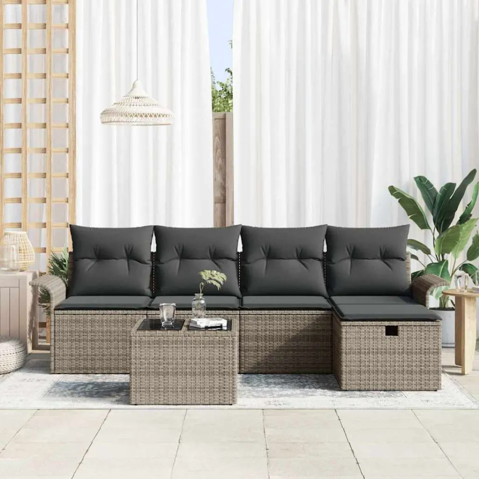 vidaXL Tuin Sofa Set 6 st Poly riet zwart, foto 2
