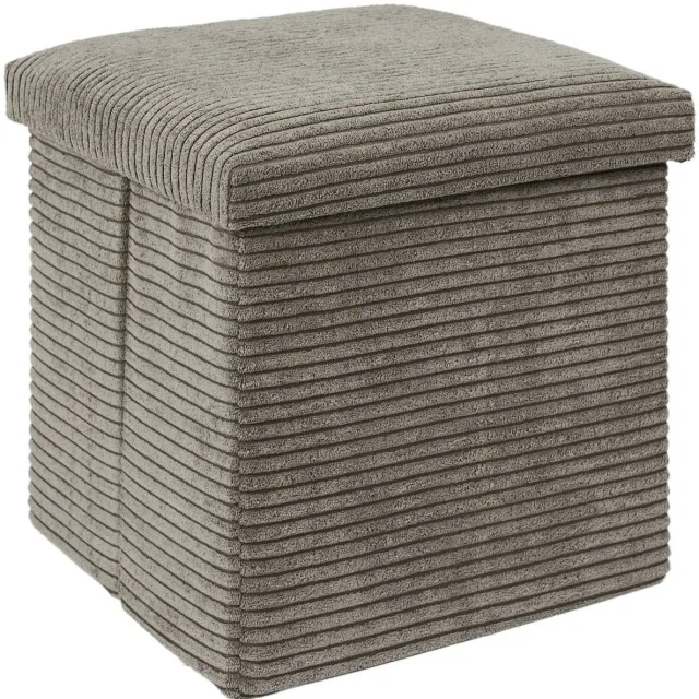 HOME DECO FACTORY Poef/hocker opvouwbaar - rib design - opbergbox - zacht taupe - polyester/mdf - 38 x 38 cm