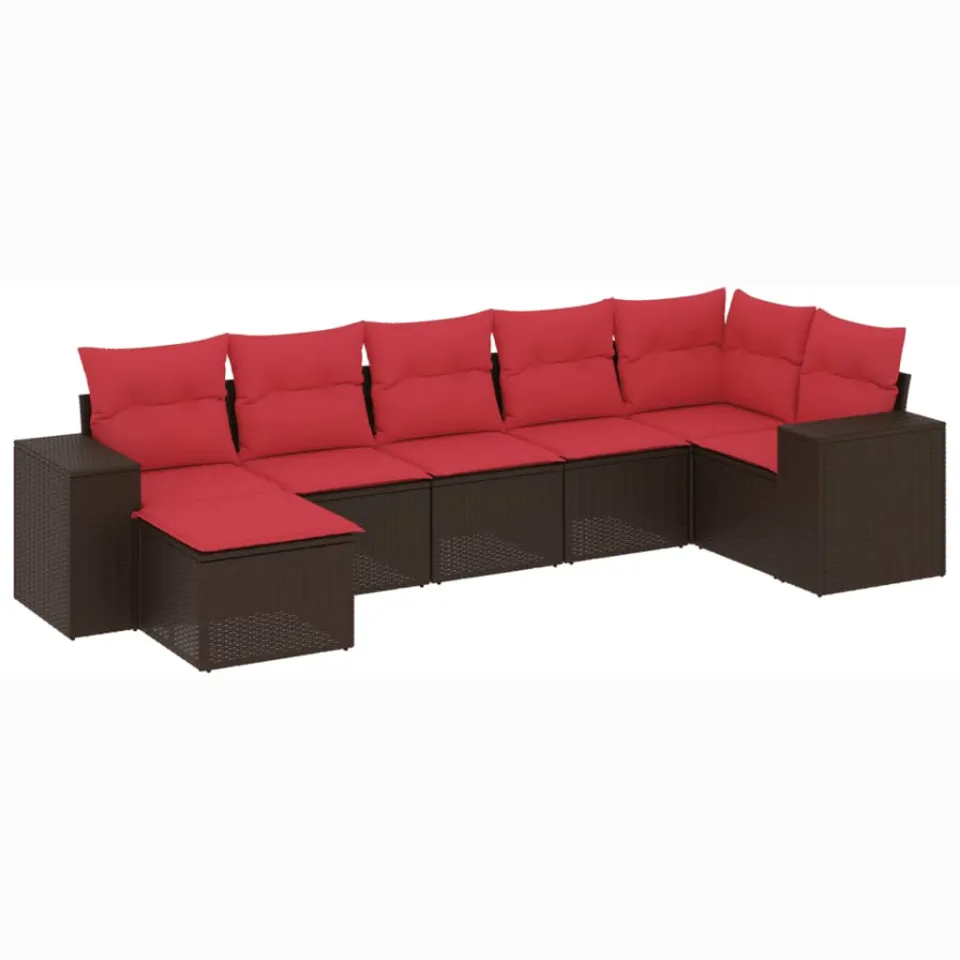 vidaXL 7-delige tuinbankset met kussens, bruin polyrotan, foto 3