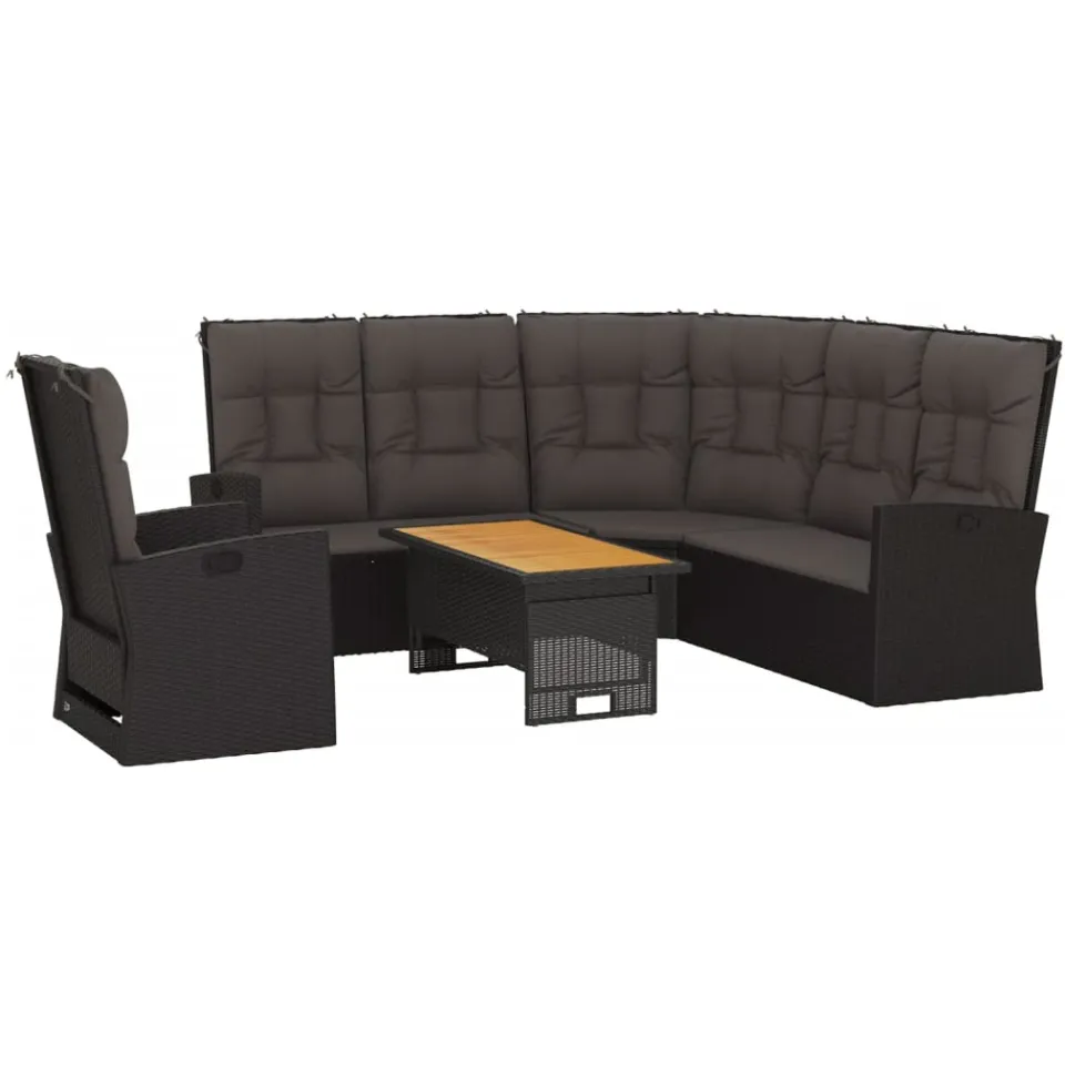 vidaXL 3-delige Loungeset met kussens poly rattan zwart