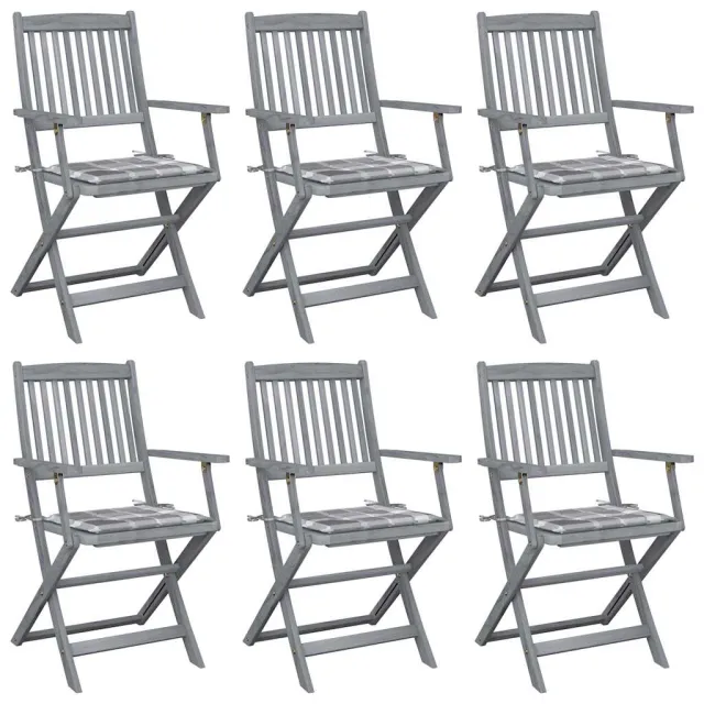 vidaXL Inklapbare stoelen 6 st met kussens massief acaciahout Grijs