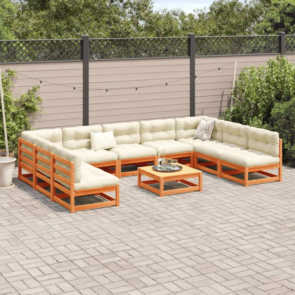 vidaXL 10-delige Loungeset met kussens massief grenenhout wasbruin bruin, foto 2