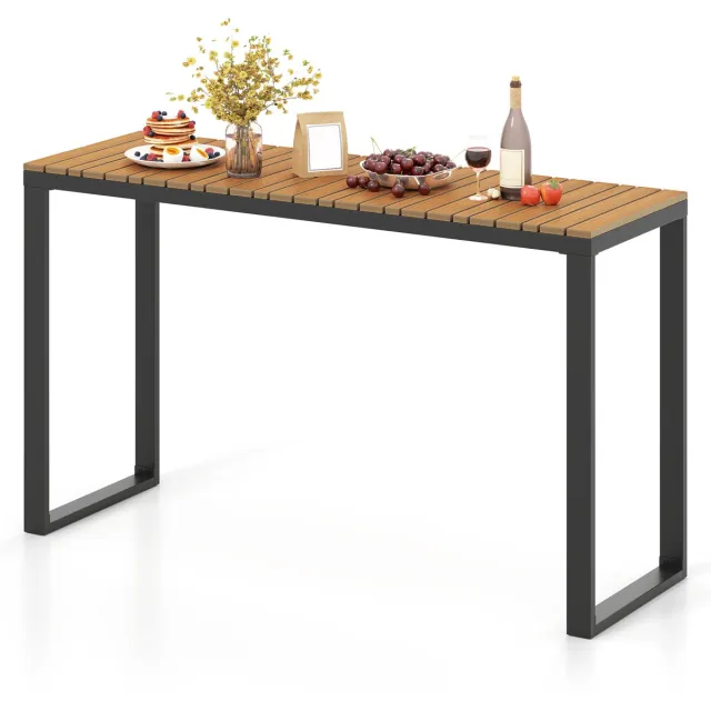 Costway Tuintafel, weerbestendig, 129 x 42 cm, terrastafel met WPC-tafelblad en metalen frame, rechthoekige balkontafel, outdoor-eettafel voor balkon, terras, tuin Bruin