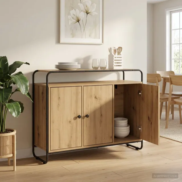 vidaXL Dressoir Artisanaal eiken 102 x 35 x 75 cm Bewerkt hout Bruin
